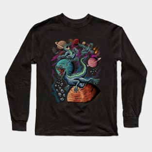 T-Rex Dinosaur Flying in Space Galaxy Long Sleeve T-Shirt